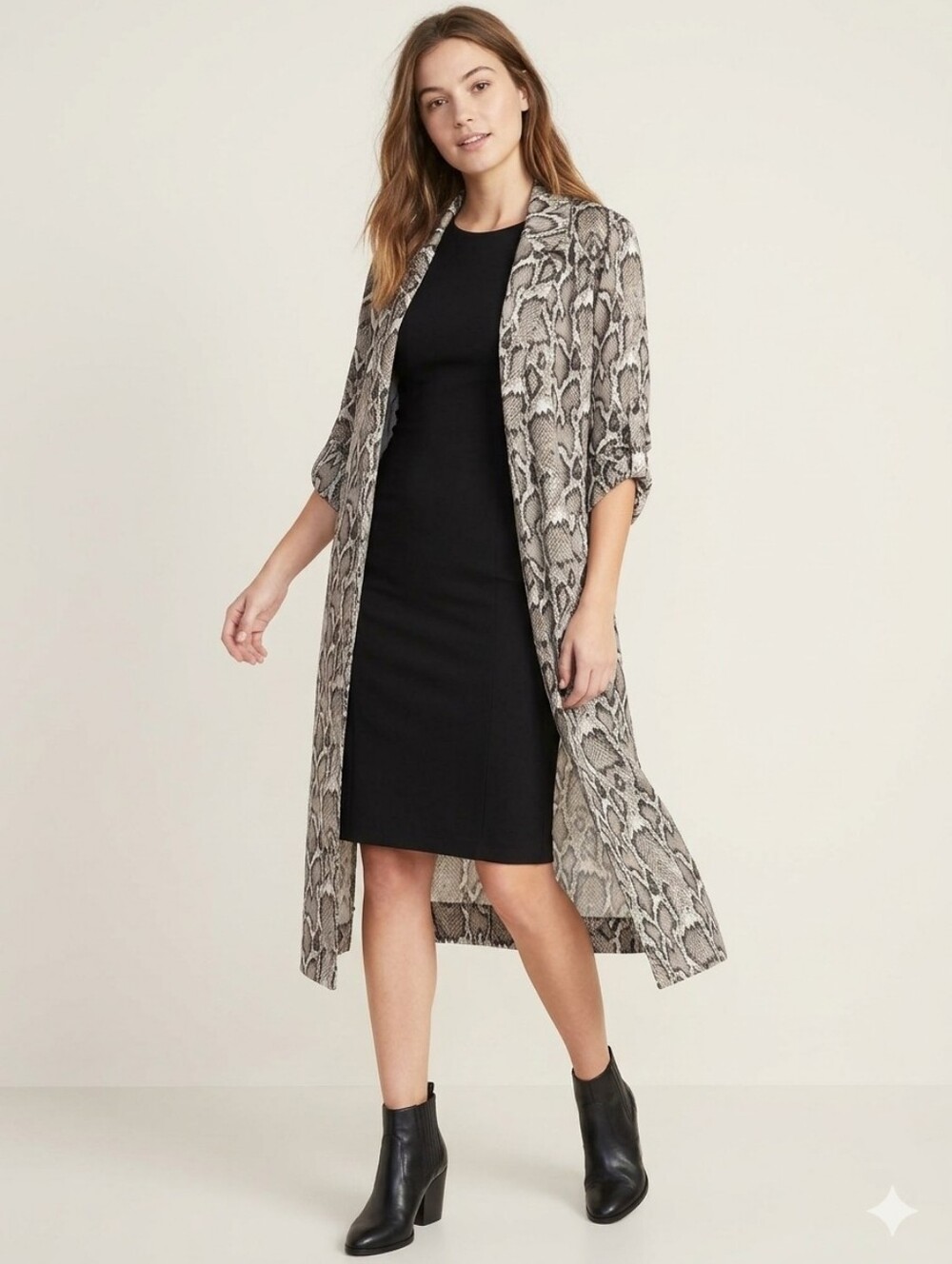AFRM Neutral Snake-Print Long Duster Trench Coat NWOT Sz XS